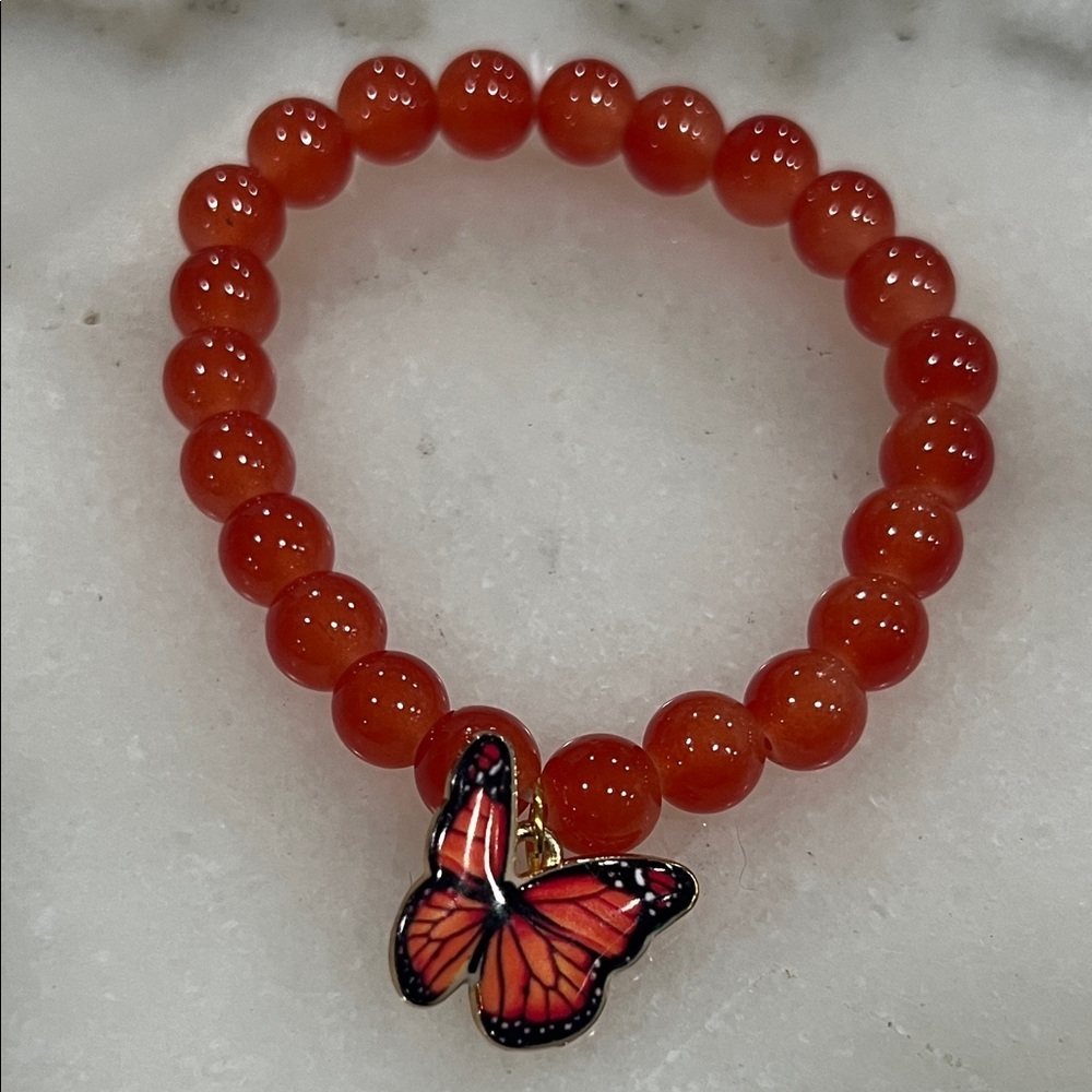 Elegant Red Beaded Bracelet with Butterfly Charm